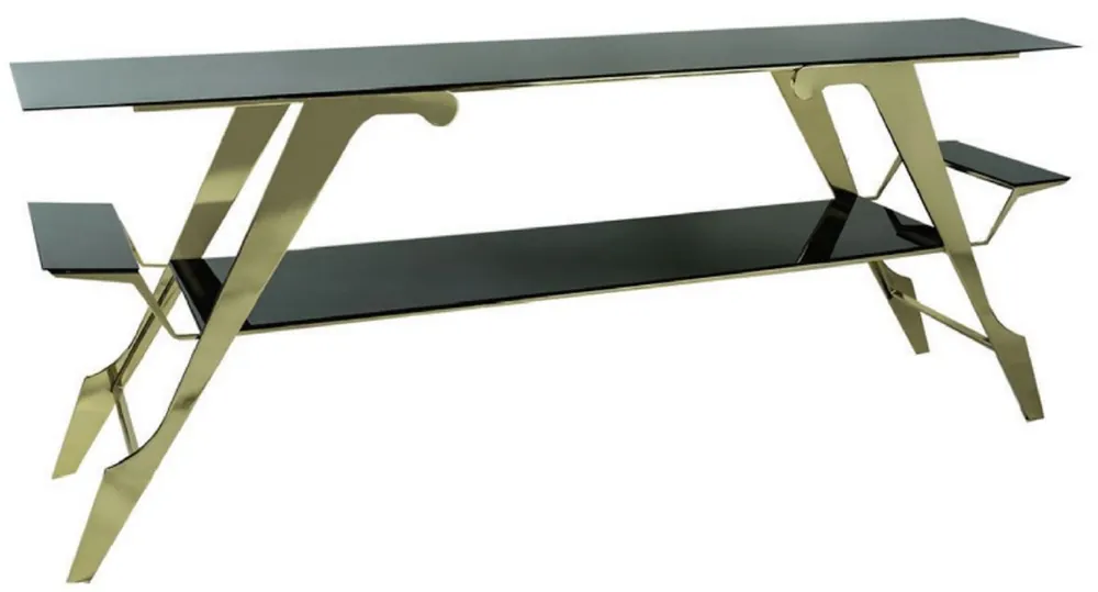 Rabatt Casa Padrino console de luxe or / noir 192 x 41 x H. 81 cm - Table console rectangulaire avec plateaux en verre - Meuble de luxe - Meuble de salon - Ameublement de luxe