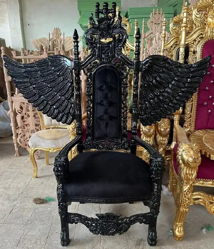 Ausverkauf Casa Padrino fauteuil trône baroque avec tissu velours fin et strass noir - Fauteuil royal fait main - Fauteuil de mariage - Fauteuil géant - Magnifique meuble baroque