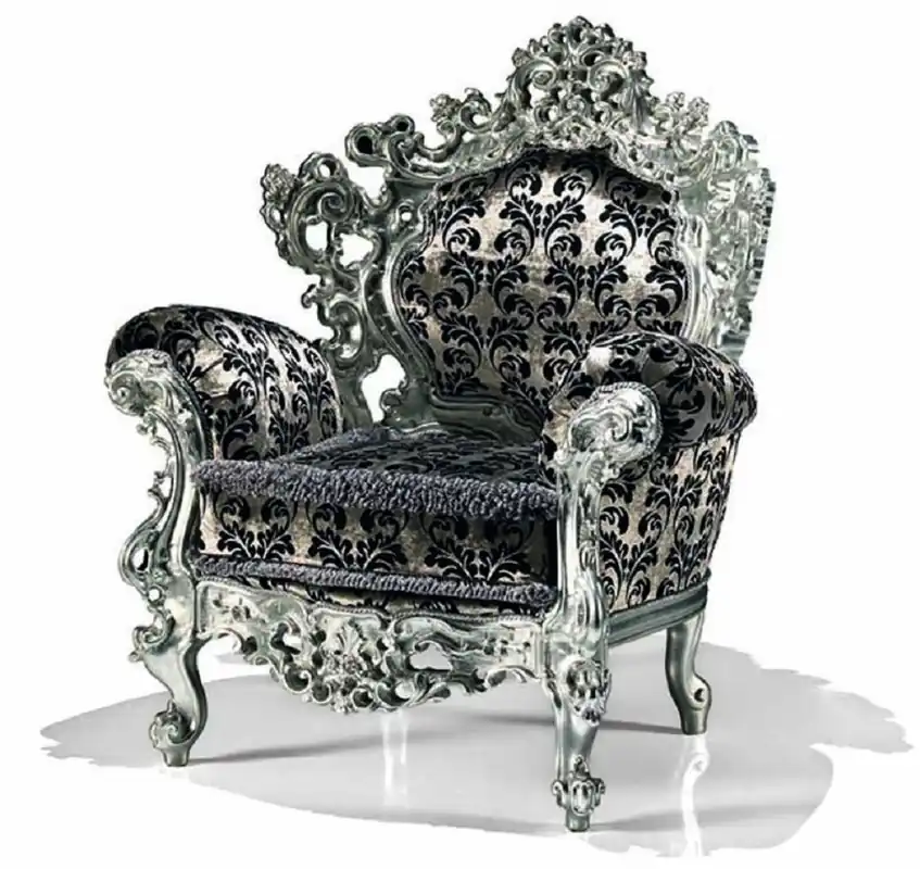 Casa Padrino fauteuil baroque de luxe argent / noir / argent - Fauteuil de salon style baroque - Mobilier baroque - Mobilier baroque de salon et d'hôtel - Qualité de luxe - Fabriqué en Italie Preisreduziert
