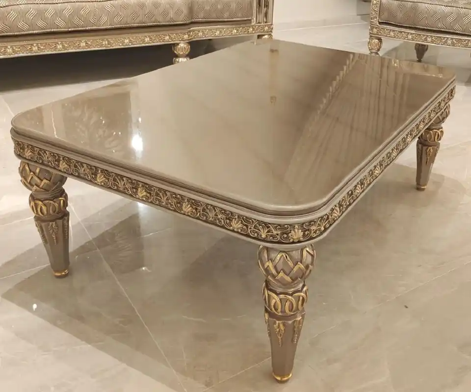 Casa Padrino table basse baroque de luxe or / gris / or - Magnifique table de salon de style baroque - Ameublement baroque - Meuble de luxe de style baroque - Meuble baroque Neuheit