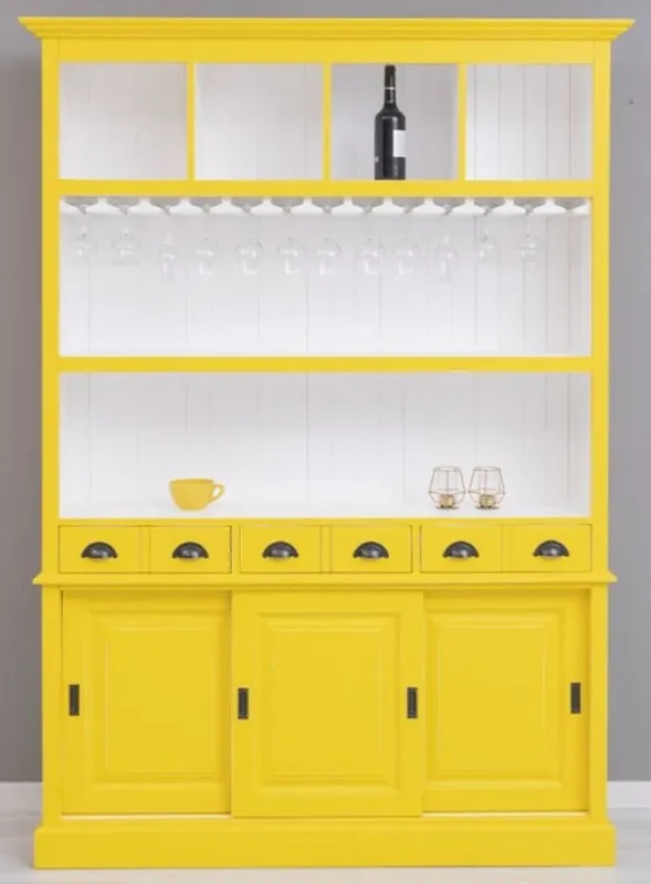 Casa Padrino armoire de bar bois massif style campagnard jaune / blanc 151 x 36 x H. 210 cm - Armoire de vin bois massif style campagnard - Meuble bar bois massif - Meuble bar style campagnard Meistverkauft
