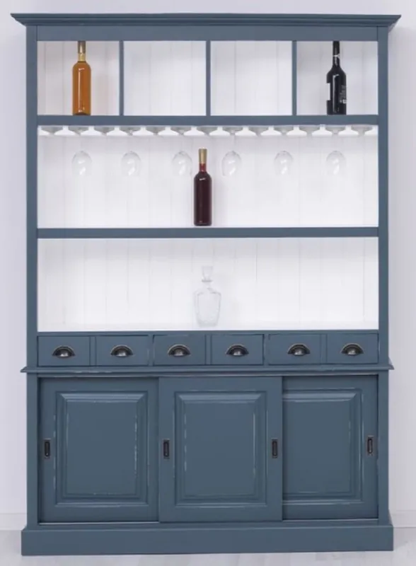 Casa Padrino armoire de bar bois massif style campagnard bleu antique / blanc 151 x 36 x H. 210 cm - Armoire de vin bois massif style campagnard - Meuble bar bois massif style campagnard Neue Ware