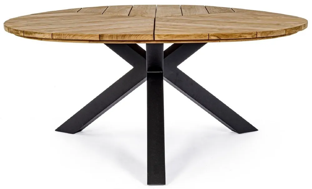 Top-Angebot Casa Padrino table de jardin de luxe naturel / noir Ø 160 x H. 77 cm - Table à manger de jardin avec plateau en teck et pieds en aluminium - Table de jardin & terrasse - Mobilier de jardin