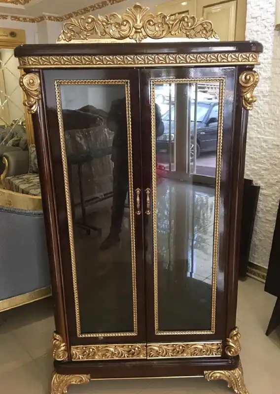 Casa Padrino armoire à livres baroque de luxe marron foncé / or - Magnifique armoire en bois massif avec 2 portes vitrées - Meuble de bureau baroque fait main - Noble & Magnifique Neue Kollektion