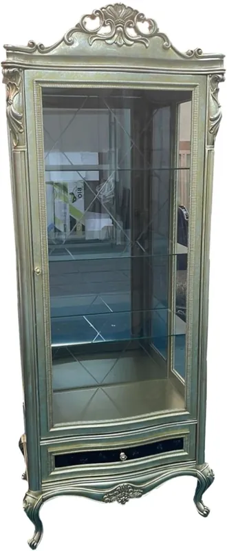 Casa Padrino vitrine baroque de luxe or / argent / noir - Magnifique vitrine en bois massif avec porte vitrée et tiroir - Meuble de luxe de style baroque - Meuble baroque - Noble & Magnifique Versand Am Gleichen Tag