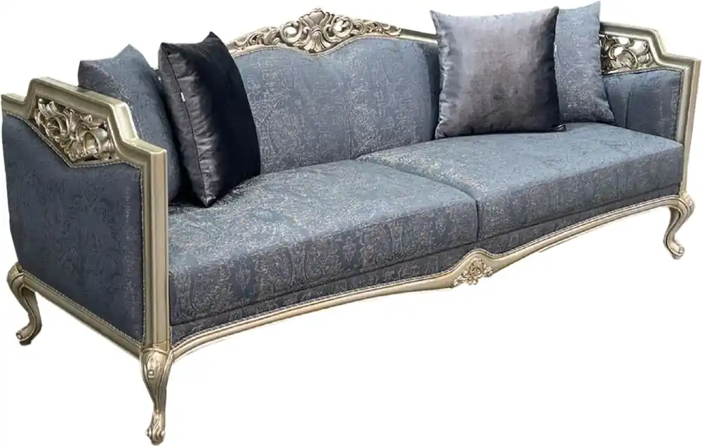 Casa Padrino canapé baroque Chesterfield de luxe bleu / argent / or - Magnifique canapé de salon - Meuble de luxe de style baroque - Meuble de salon de style baroque - Noble & Magnifique Preisknaller