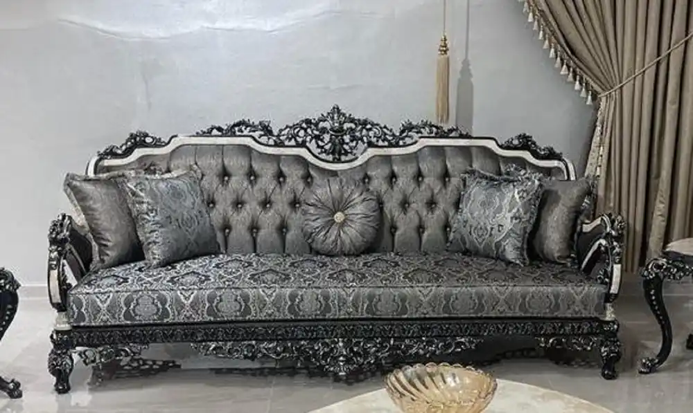 Markenware Casa Padrino canapé baroque de luxe argent / blanc / noir / or - Magnifique canapé de salon - Meuble de salon de style baroque - Meuble de luxe de style baroque - Noble & Magnifique
