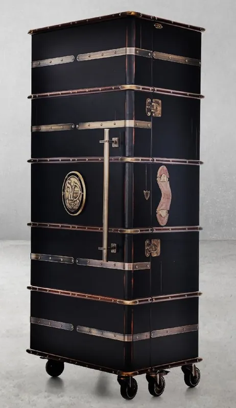 Sofort Bestellen Casa Padrino armoire de bar de luxe avec roulettes noir antique 73,5 x 54 x H. 173,5 cm - Armoire valise au look rétro - Armoire à vin style rétro - Meuble bar - Meuble de luxe