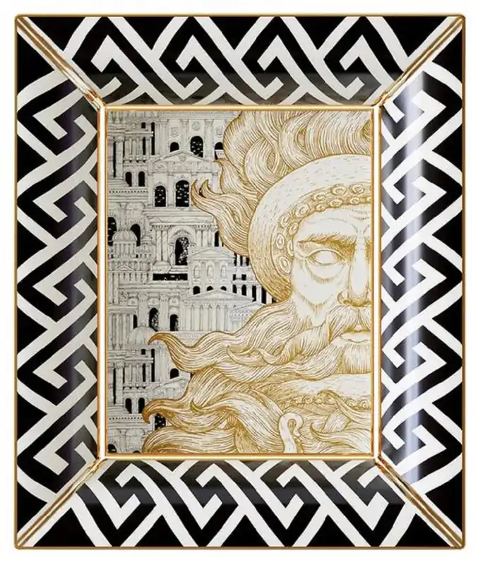 Casa Padrino bol décoratif de luxe dieu blanc / noir / or 20,5 x 17,5 x H. 13,5 cm - Bol en porcelaine peint à la main - Qualité de luxe - Fabriqué en Italie Must-Have