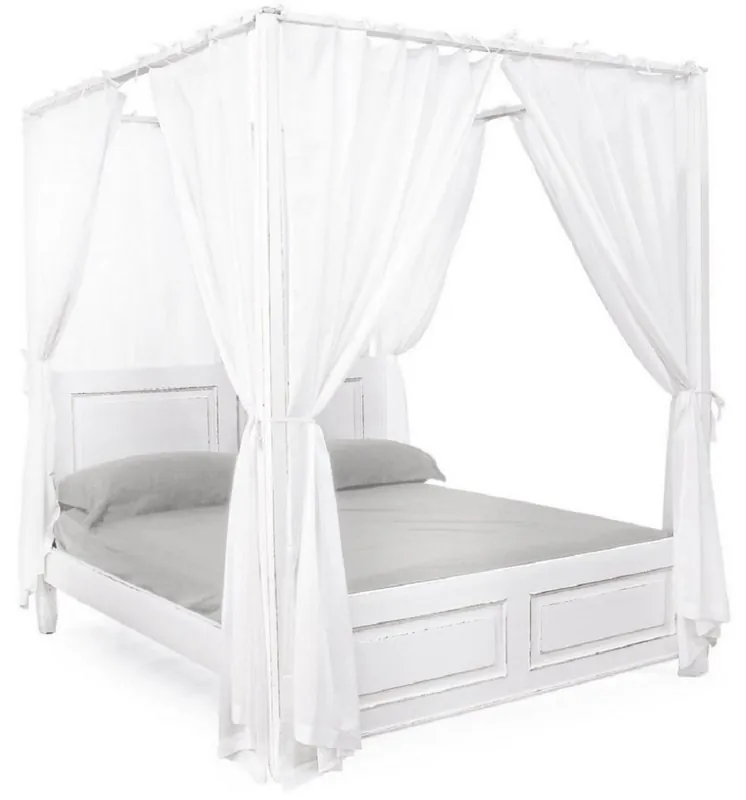 Schneller Versand Casa Padrino lit double de style campagnard blanc antique 175 x 209 x H. 210 cm - Lit en bois massif avec rideaux en coton - Meuble de chambre de style campagnard - Meuble de style campagnard