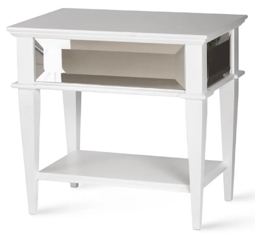 Geprüft Casa Padrino table de chevet de luxe Art Déco blanche 60 x 40 x H. 56 cm - Table d'appoint miroir avec tiroir - Meuble chambre - Meuble chambre enfant - Meuble Art Déco - Meuble de luxe