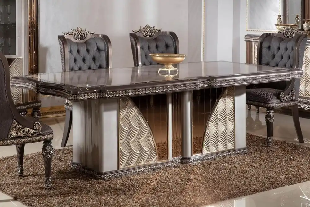 Casa Padrino table à manger baroque de luxe gris / marron foncé / or - Table de cuisine rectangulaire de style baroque - Meuble de salle à manger baroque de luxe - Ameublement baroque Sonderangebot