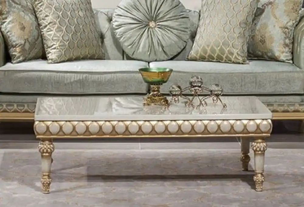 Casa Padrino table basse baroque de luxe blanc / or - Magnifique table de salon de style baroque - Ameublement baroque - Meuble de luxe de style baroque - Meuble baroque Direkt Vom Hersteller