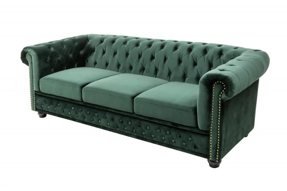 Casa Padrino Canapé Chesterfield 3 places en Vert / Marron / Doré 205 x 73 x H. 85 cm - Canapé Chesterfield design Schneller Versand