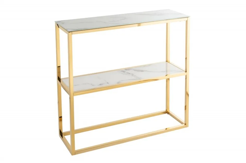 Sofort Bestellen Casa Padrino console or / blanc / gris 80 x 26 x H. 80 cm - table console avec plateau en verre - meuble de salon