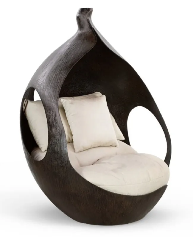 Preis Gesenkt Casa Padrino canapé de jardin design de luxe 2 places marron foncé / crème 120 x 125 x H. 165 cm - Canapé de jardin résistant aux intempéries - Mobilier de jardin de luxe - Mobilier de piscine