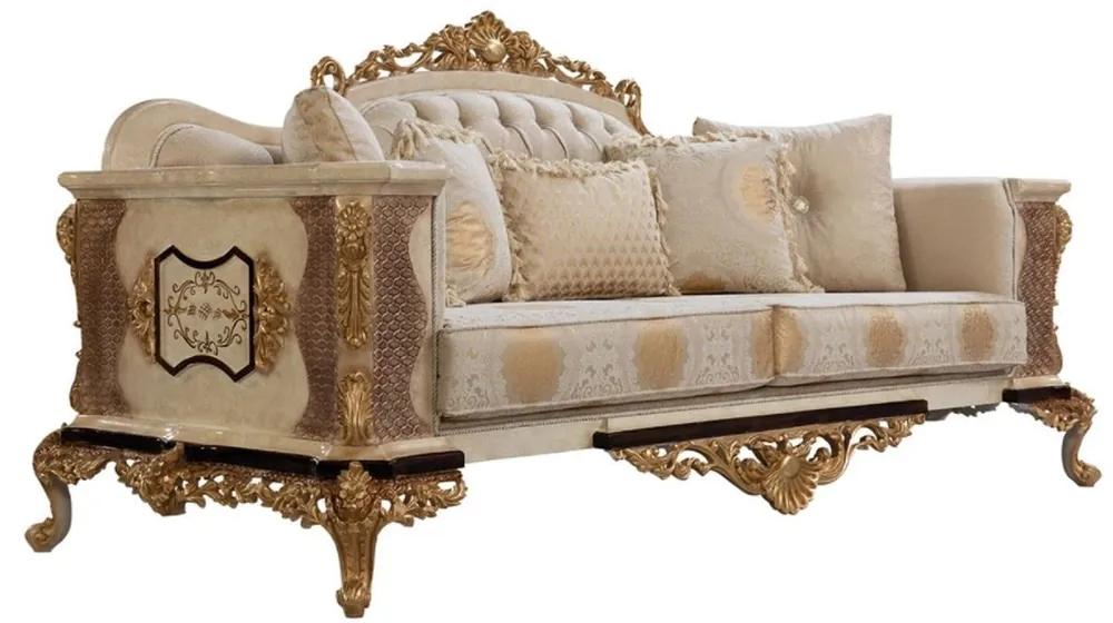 Casa Padrino canapé baroque de luxe blanc / beige / crème / noir / or - Canapé de salon de style baroque avec motif élégant - Meuble de salon de luxe de style baroque - Meuble baroque Rabatt
