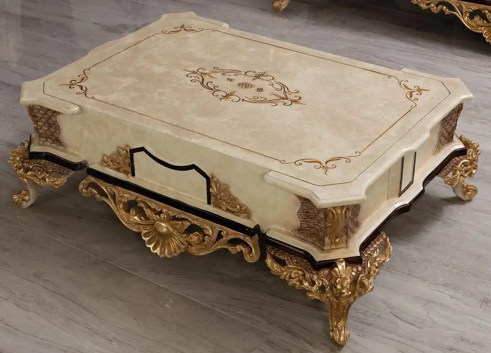 Kracherpreis Casa Padrino table basse baroque de luxe crème / beige / noir / or - Magnifique table de salon de style baroque - Ameublement baroque - Meuble de luxe de style baroque - Meuble baroque