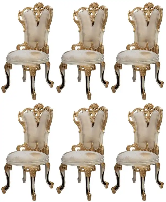 Ausverkauf Casa Padrino ensemble de 6 chaises de salle à manger baroque de luxe blanc / crème / beige / noir / or - Chaises de cuisine style baroque avec motif - Meuble de luxe style baroque - Meubles baroques