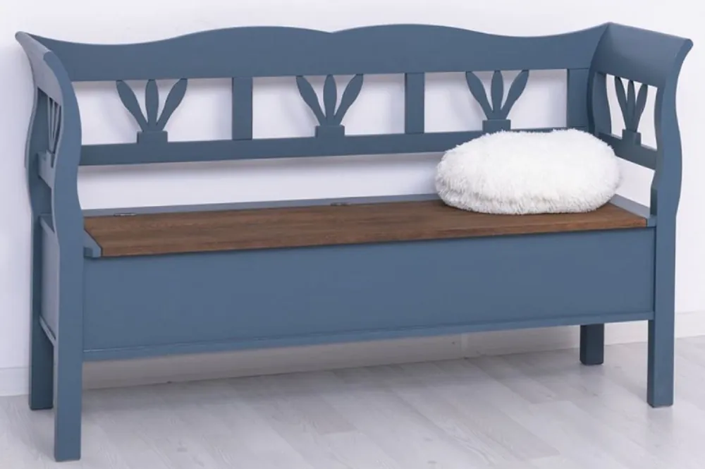 Casa Padrino banc style campagnard bleu / marron foncé 163 x 48 x H. 92 cm - Banc en bois massif avec espace de rangement - Meuble en bois massif - Meuble style campagnard Angebot