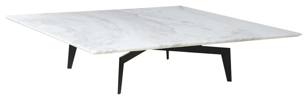 Must-Have Casa Padrino table basse de luxe blanc / noir 123 x 123 x H. 28,5 cm - Table de salon carrée avec plateau en marbre - Meuble de salon de luxe - Meuble de luxe - Ameublement de salon de luxe