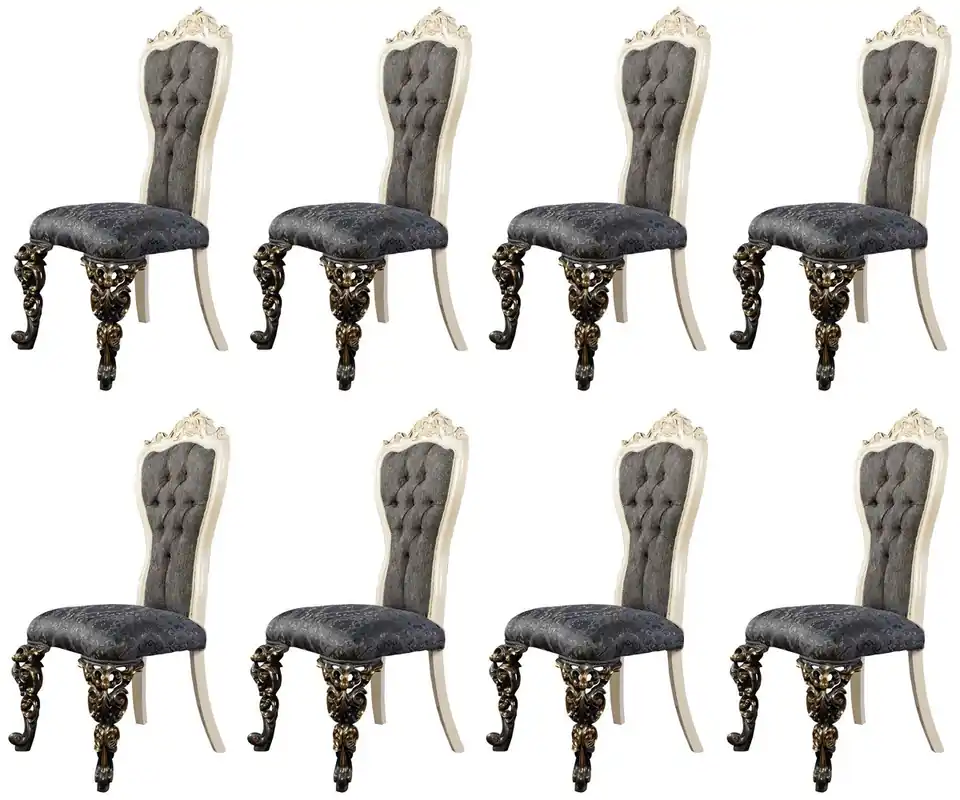 Echt Casa Padrino ensemble de 8 chaises de salle à manger baroque de luxe bleu / blanc / or - Chaises de cuisine de style baroque magnifiques - Meuble de luxe style baroque - Meubles baroques