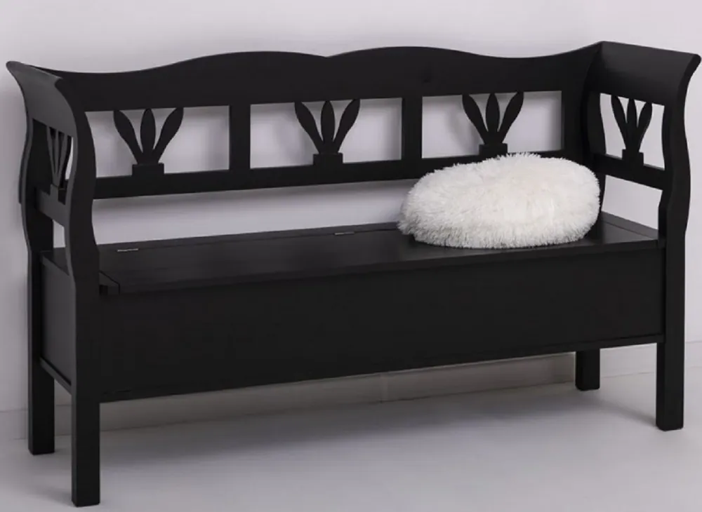 Rabatt Casa Padrino banc style campagnard noir 163 x 48 x H. 92 cm - Banc en bois massif avec espace de rangement - Meuble en bois massif - Meuble style campagnard