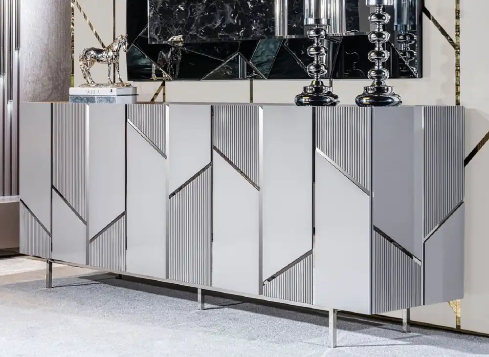 Casa Padrino buffet de luxe gris / argent 220 x 51 x H. 86 cm - Buffet en bois massif avec 4 portes - Meuble de salle à manger - Meuble de salon - Meuble d'hôtel - Meuble de luxe Sale