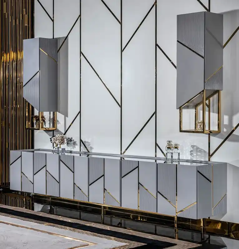 Abverkauf Casa Padrino ensemble meuble TV de luxe gris / or - 1 Armoire TV de Luxe et 2 Armoires Murales de Luxe - Meuble de salon - Meuble TV - Meuble d'hôtel - Meuble de luxe