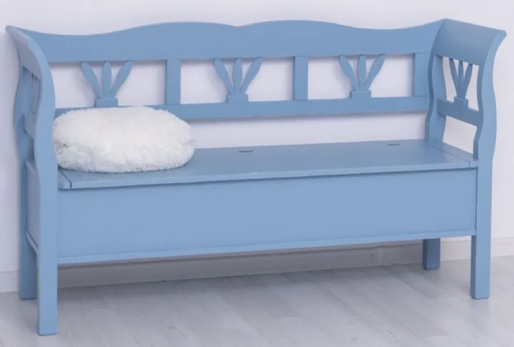 Casa Padrino banc style campagnard bleu clair antique 163 x 48 x H. 92 cm - Banc en bois massif avec espace de rangement - Meuble en bois massif - Meuble style campagnard Direktkauf
