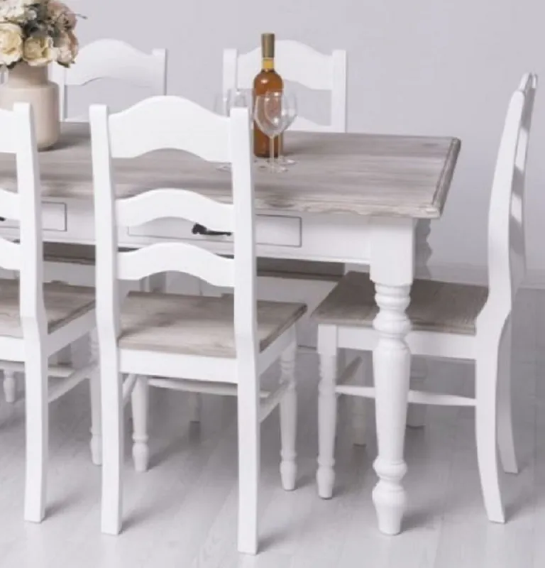 Casa Padrino ensemble de 8 chaises de salle à manger de style campagnard blanc / naturel 44 x 44 x H. 102 cm - Chaises en bois massif - Meubles de salle à manger de style campagnard Neu