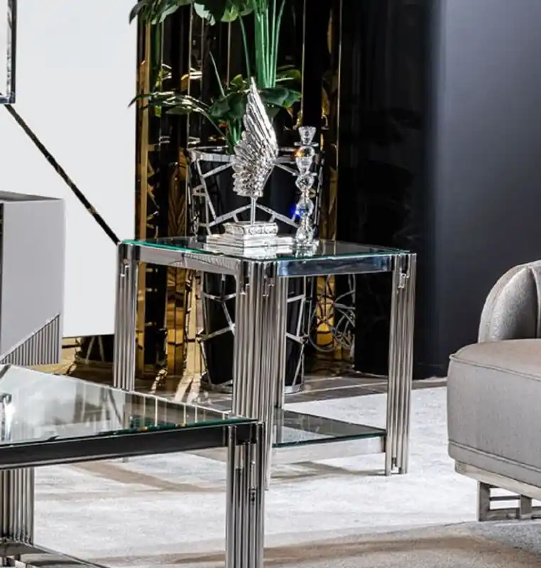 Online Kaufen Casa Padrino table d'appoint de luxe laiton argent 50 x 50 x H. 58 cm - Table carrée avec plateau en verre - Meuble de salon - Meuble de luxe - Ameublement de salon de luxe