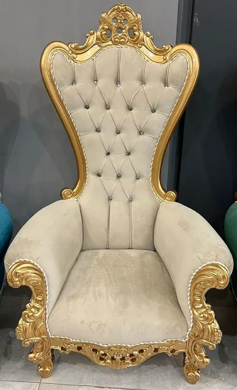 Mega-Angebot Casa Padrino fauteuil trône baroque avec tissu velours fin et strass beige / or - Fauteuil royal fait main dans le style baroque - Fauteuil de mariage - Fauteuil baroque géant - Meuble baroque