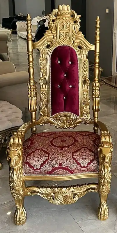 Casa Padrino fauteuil trône baroque avec strass et tissu velours fin bordeaux rouge / or - Magnifique fauteuil royal baroque - Fauteuil de mariage baroque - Fauteuil géant baroque - Meuble baroque Echt