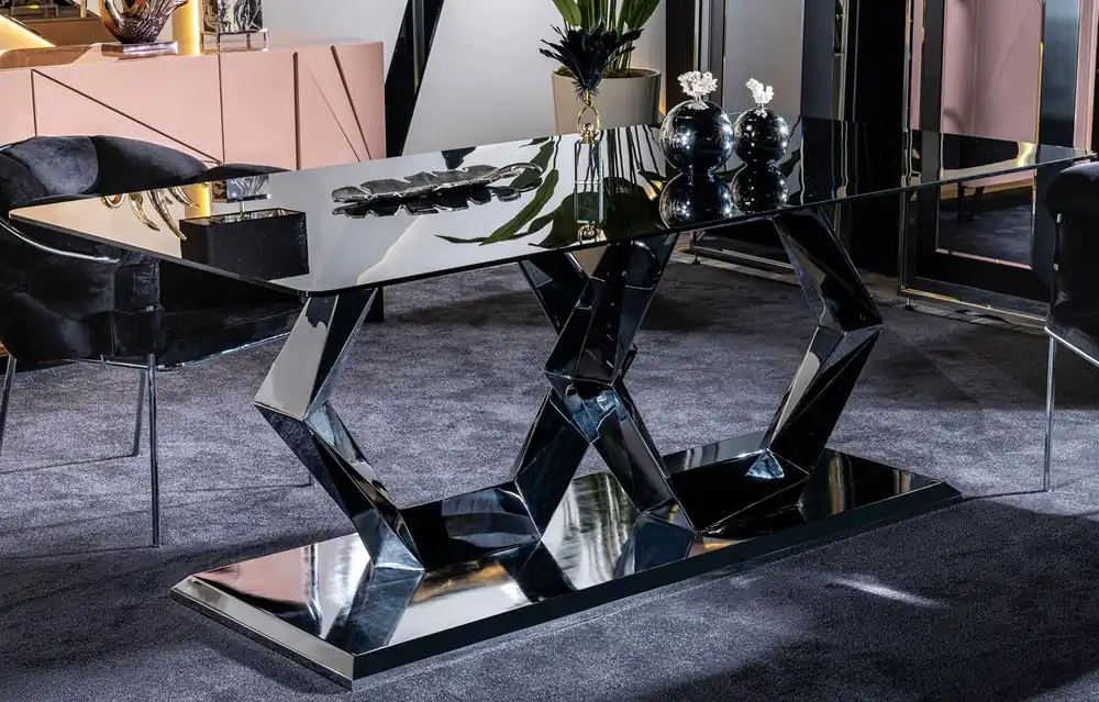 Direktkauf Casa Padrino table à manger design de luxe argent 200 x 100 x H. 76 cm - Table de salle à manger rectangulaire en métal avec plateau en verre - Meuble de salle à manger - Meuble de luxe
