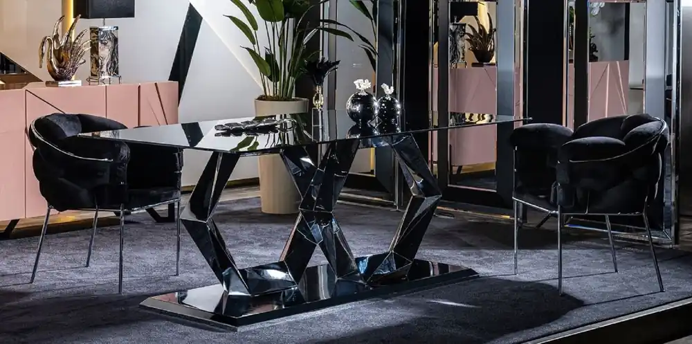 Online Kaufen Casa Padrino ensemble de meubles de salle à manger design de luxe noir / argent - 1 Table à Manger avec Dessus en Verre et 6 Chaises de Salle à Manger - Meubles de salle à manger de luxe