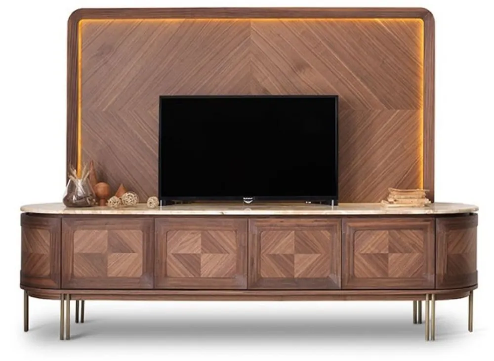Casa Padrino ensemble de armoire TV de luxe marron / beige / laiton - Buffet de salon avec 4 portes et paroi arrière TV éclairée - Meuble de salon - Meuble d'hôtel - Meuble de luxe Saisonangebot