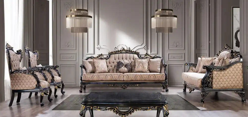 Günstig Casa Padrino ensemble de salon baroque de luxe gris / bleu / or - 2 Canapés Baroques & 2 Fauteuils Baroques & 1 Table Basse Baroque - Meuble de luxe de style baroque - Noble & Magnifique