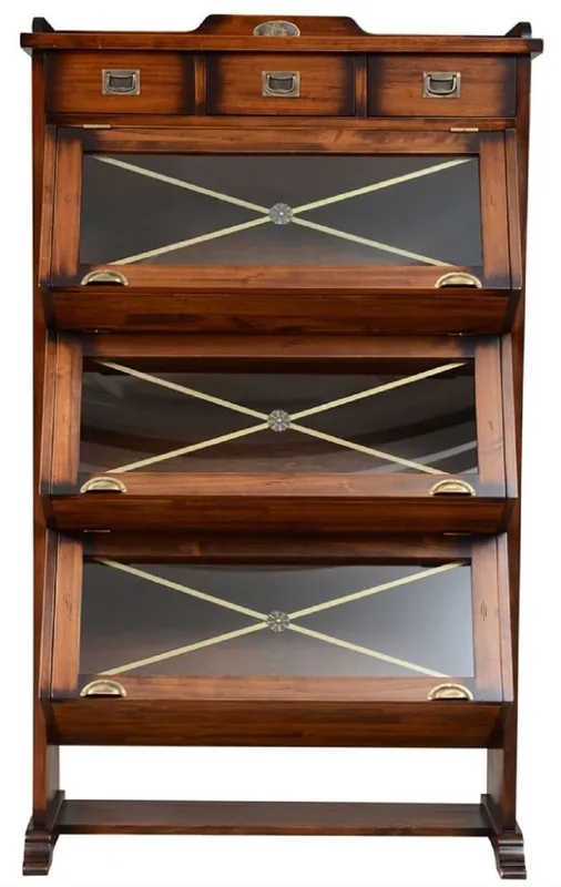 Kracherpreis Casa Padrino armoire à livres de style vintage de luxe marron / laiton 96,5 x 47 x H. 166,5 cm - Armoire de salon - Armoire de bureau - Meuble de bureau - Meuble de luxe style vintage
