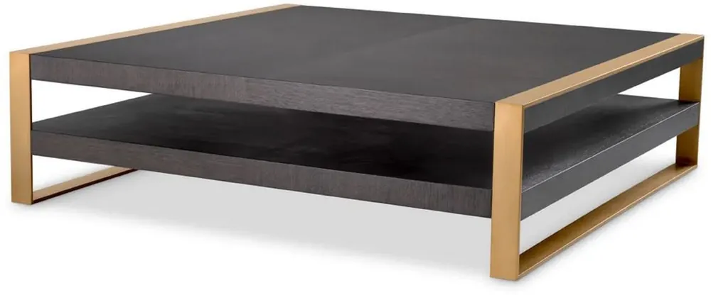 Casa Padrino table basse de luxe moka / laiton 150 x 150 x H. 42,5 cm - Table de salon carrée - Meuble de salon - Meuble bois massif - Meuble de luxe - Ameublement de luxe Zertifiziert