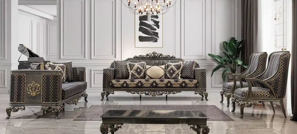 Casa Padrino ensemble de salon baroque de luxe violet / gris / or - 2 Canapés Baroques & 2 Fauteuils Baroques & 1 Table Basse Baroque - Meuble de luxe de style baroque - Noble & Magnifique Heißes Angebot