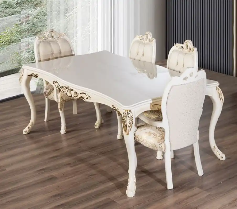Casa Padrino table à manger baroque de luxe blanc / or - Table de cuisine rectangulaire de style baroque - Meuble de salle à manger baroque de luxe - Ameublement baroque Direktkauf
