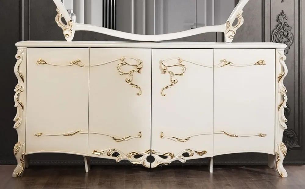 Casa Padrino buffet baroque de luxe blanc / or - Cabinet en bois massif de style baroque avec 4 portes - Meuble de salle à manger de luxe de style baroque - Meuble de salle à manger baroque Günstig