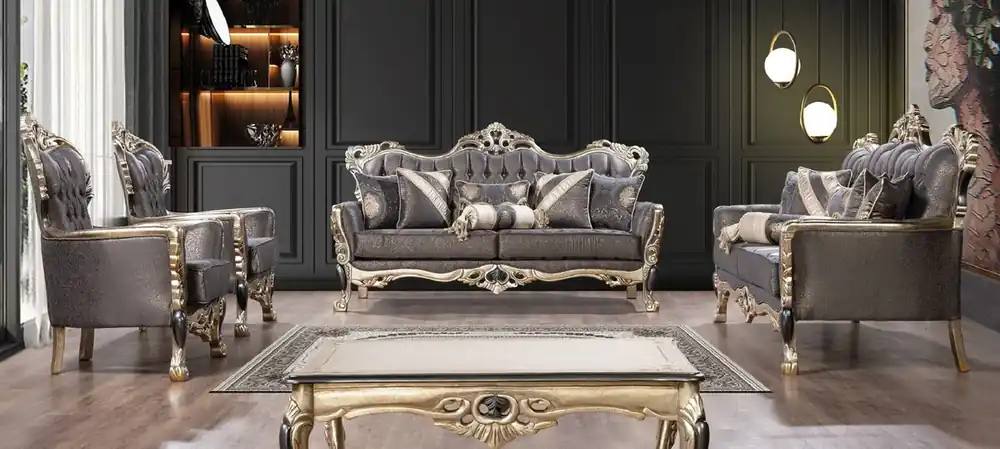 Geprüft Casa Padrino ensemble de salon baroque de luxe violet / or antique / noir - 2 Canapés Baroques & 2 Fauteuils Baroques & 1 Table Basse Baroque - Meuble de luxe de style baroque - Noble & Magnifique