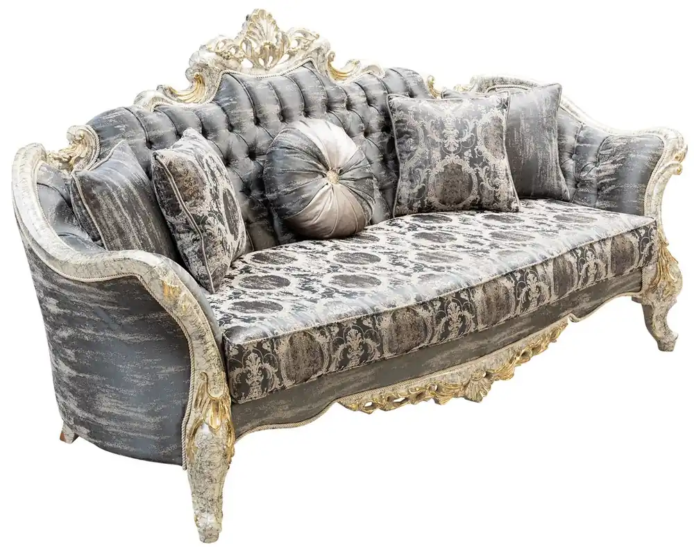 Casa Padrino canapé baroque de luxe gris / blanc antique / or - Canapé de salon de style baroque avec motif élégant - Meuble de salon de luxe de style baroque - Meuble baroque Markenware