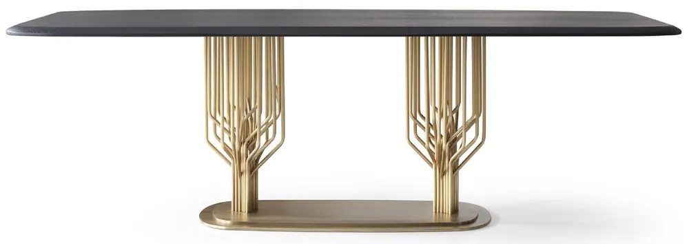 Casa Padrino table de salle à manger de luxe noir / laiton antique 240 x 100 x H. 75 cm - Table de salle à manger avec plateau en bois massif - Meuble de salle à manger - Meuble de luxe Neue Ware