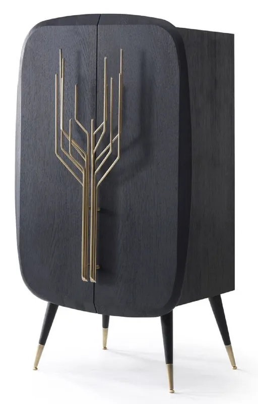 Saisonangebot Casa Padrino armoire de bar de luxe noir / laiton antique 88 x 55 x H. 152 cm - Armoire à vin en bois massif 2 portes - Armoire de salon - Armoire bar - Meubles d'Hôtel - Collection de Luxe