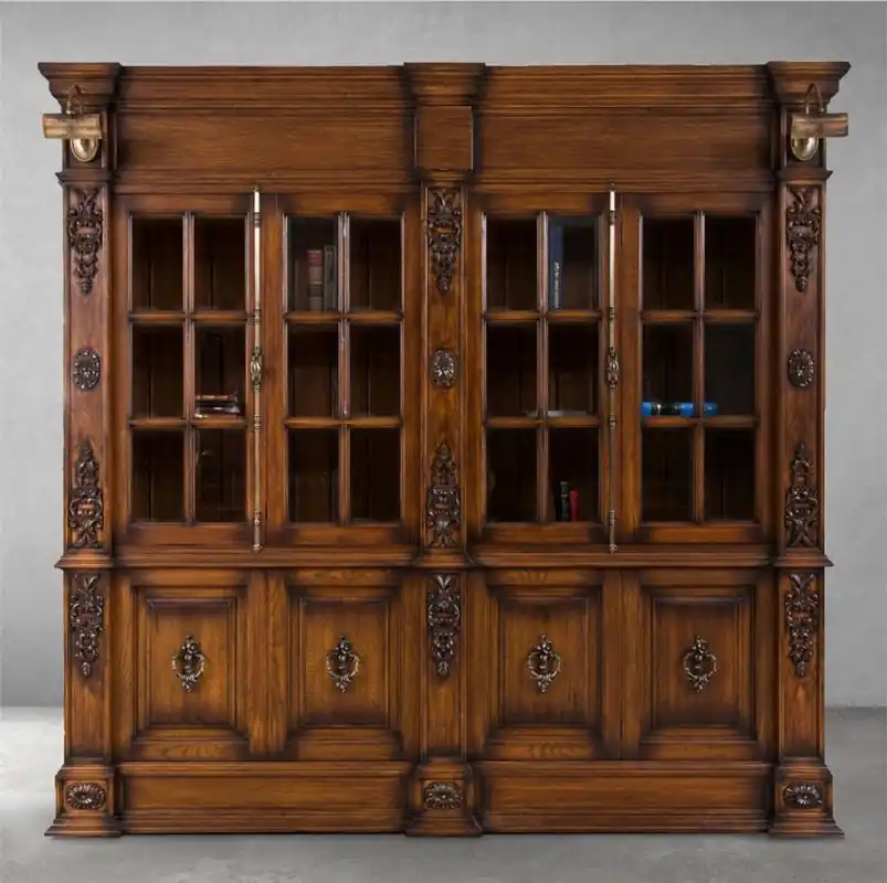 Casa Padrino armoire à livres de style campagnard de luxe marron / laiton antique 262,5 x 54 x H. 251 cm - Armoire avec éclairage - Armoire de salon - Meuble de style campagnard de luxe Meistverkauft