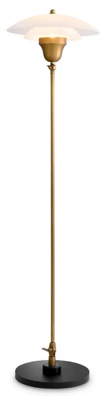 Casa Padrino lampadaire de luxe laiton antique / blanc / noir Ø 39 x H. 155 cm - Lampadaire avec abat jour rond en verre et socle en marbre - Lampadaires de luxe - Luminaires de luxe Top-Seller