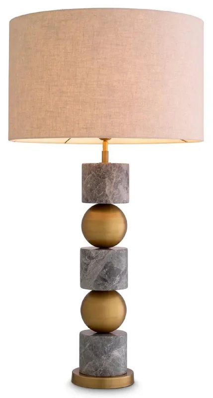 Casa Padrino lampe de table de luxe laiton antique / gris / crème Ø 50 x H. 92,5 cm - Lampe de bureau avec abat jour rond - Lampe de table de luxe - Lampes de bureau de luxe - Lampes de table Rabatt